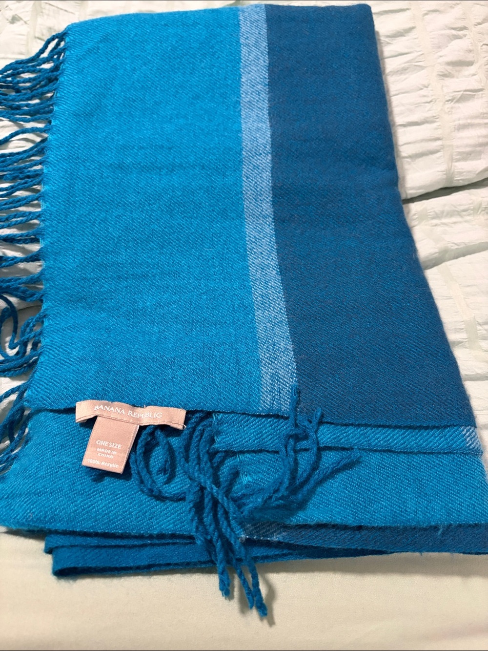 Banana Republic Teal and Navy Ombre Fringe Scarf